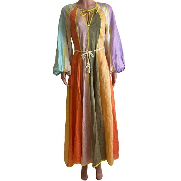 Zimmermann Lola Panelled Maxi Dress Womens 0 / 4 US Multicolor Belted Seashells - Picture 2 of 16